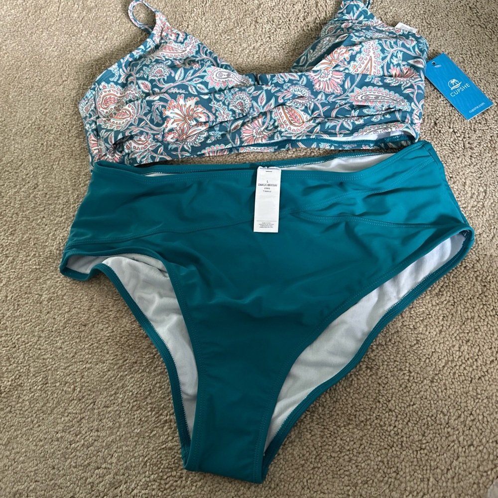 Cupshe Teal and Floral Bikini Set